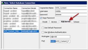 SQL Server connect tab